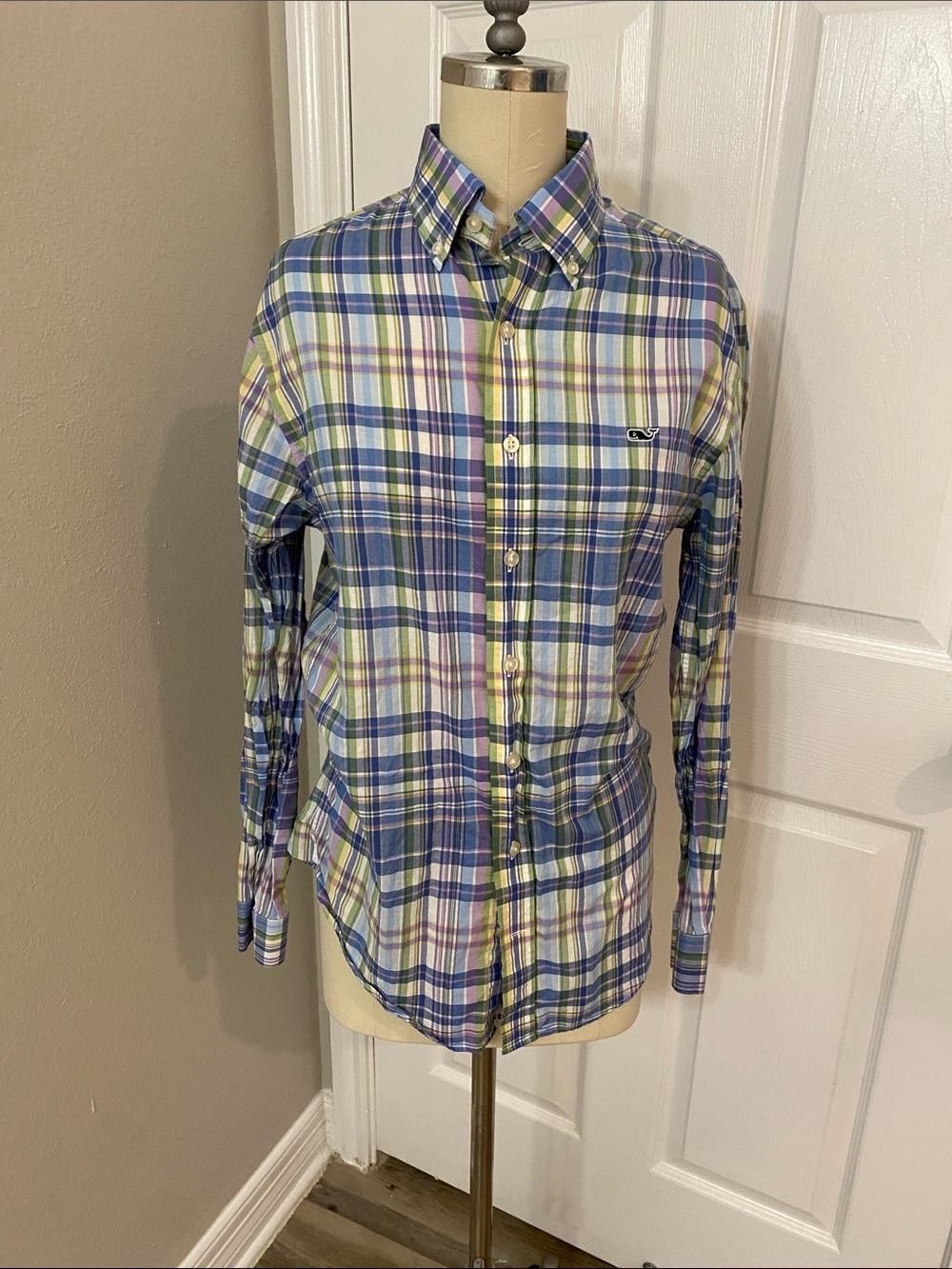Vineyard Vines Plaid Button-Down Shirt in Blue, Green & Yellow